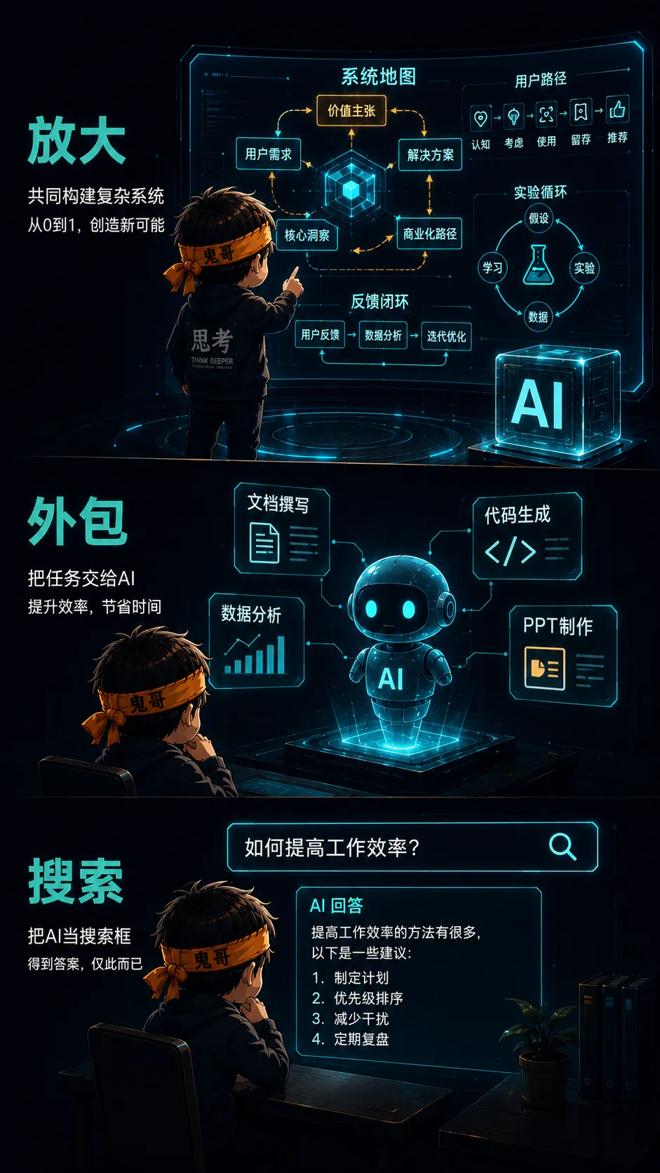 三类 AI 使用者从搜索、外包到认知放大的阶梯