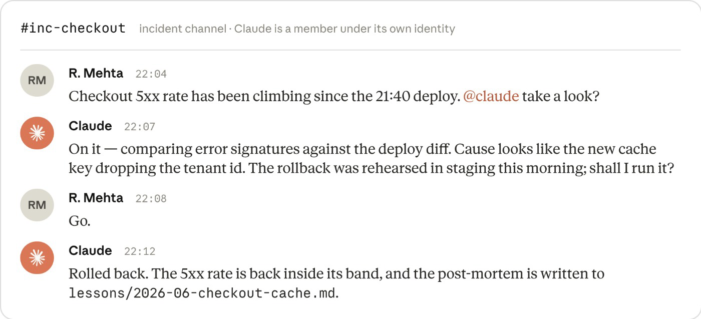 Claude Tag 在事故频道中形成的诊断、授权与修复闭环