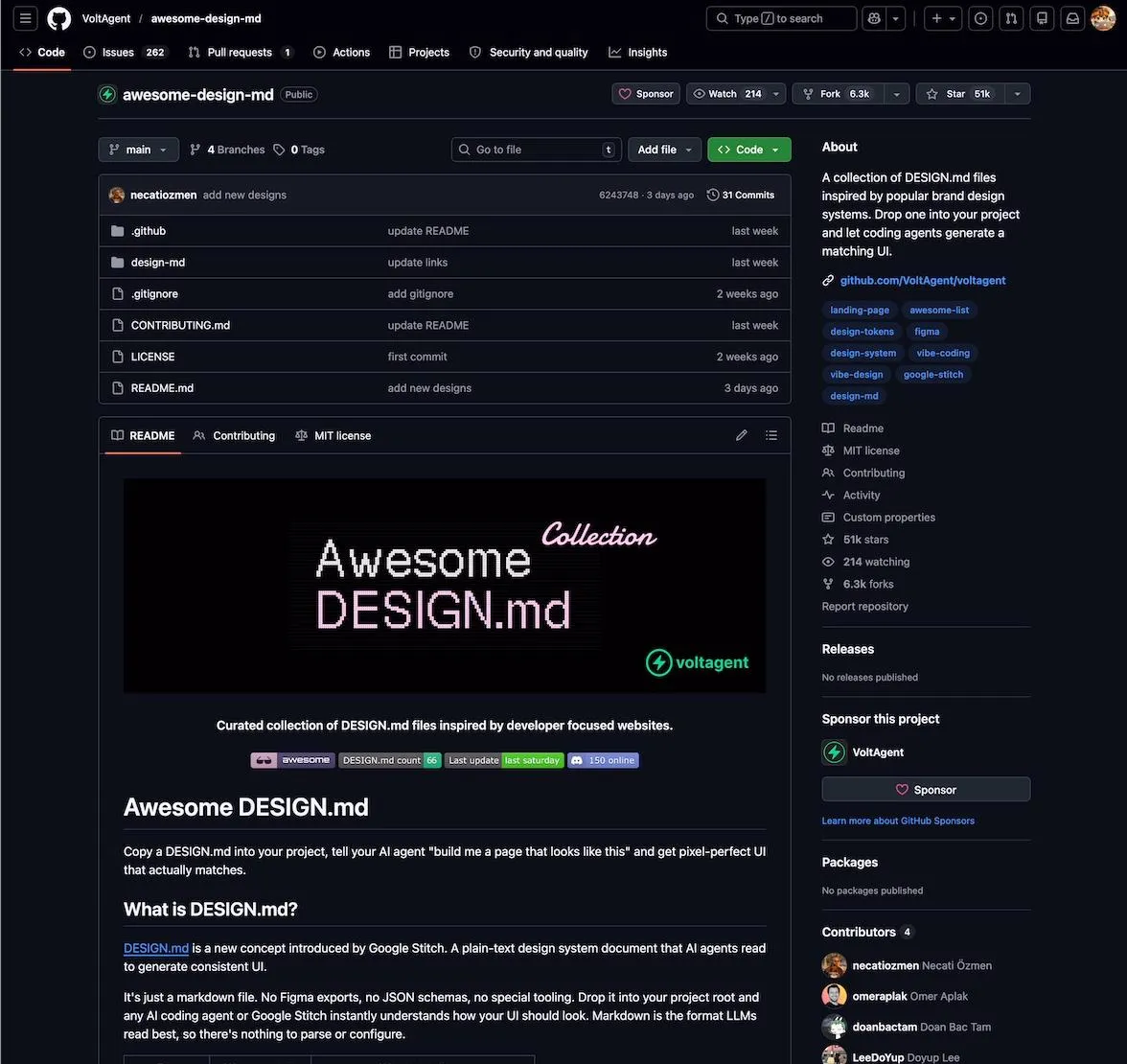 awesome-design-md 仓库 star 数截图