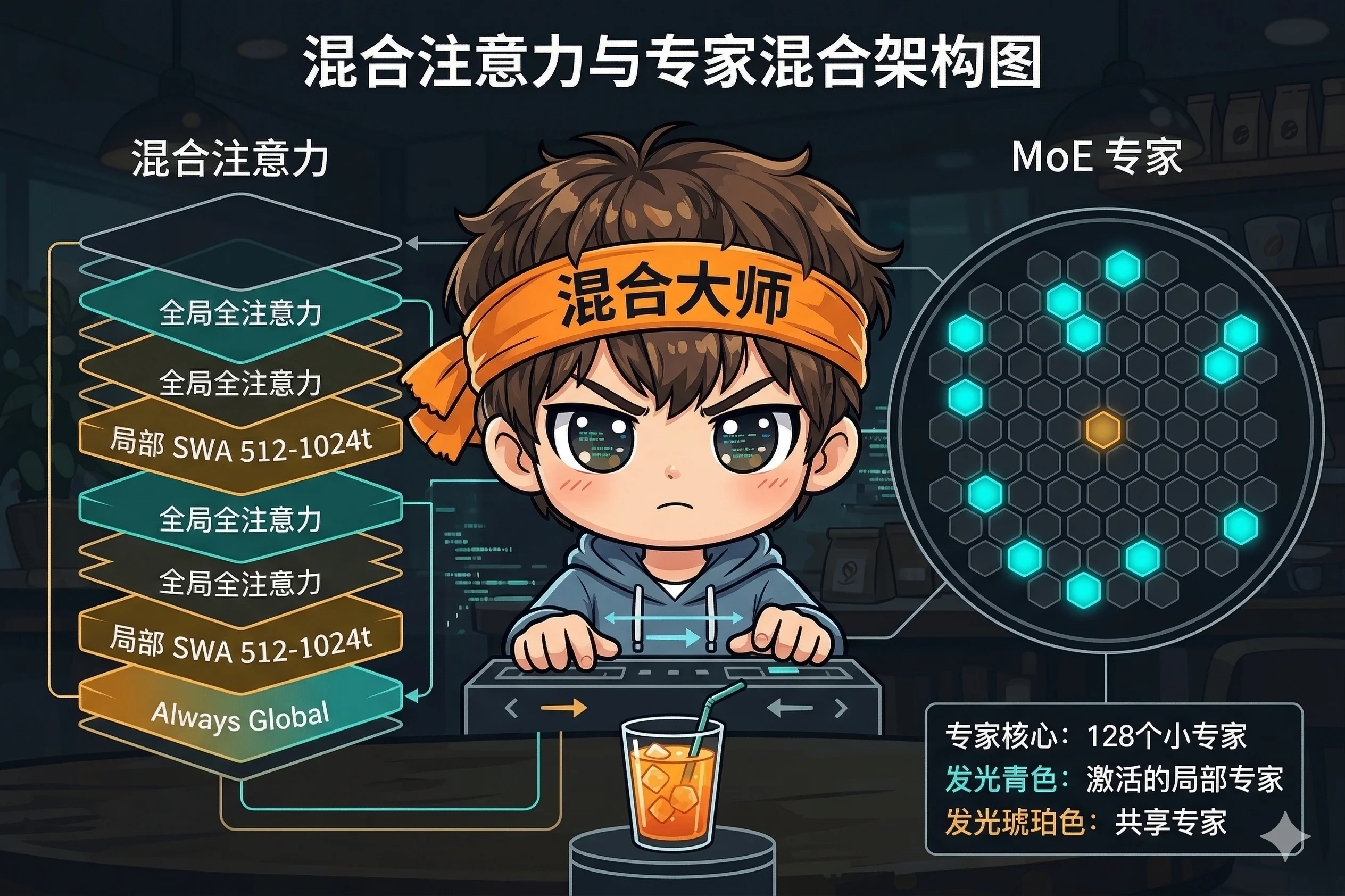 混合注意力机制与 MoE 专家架构