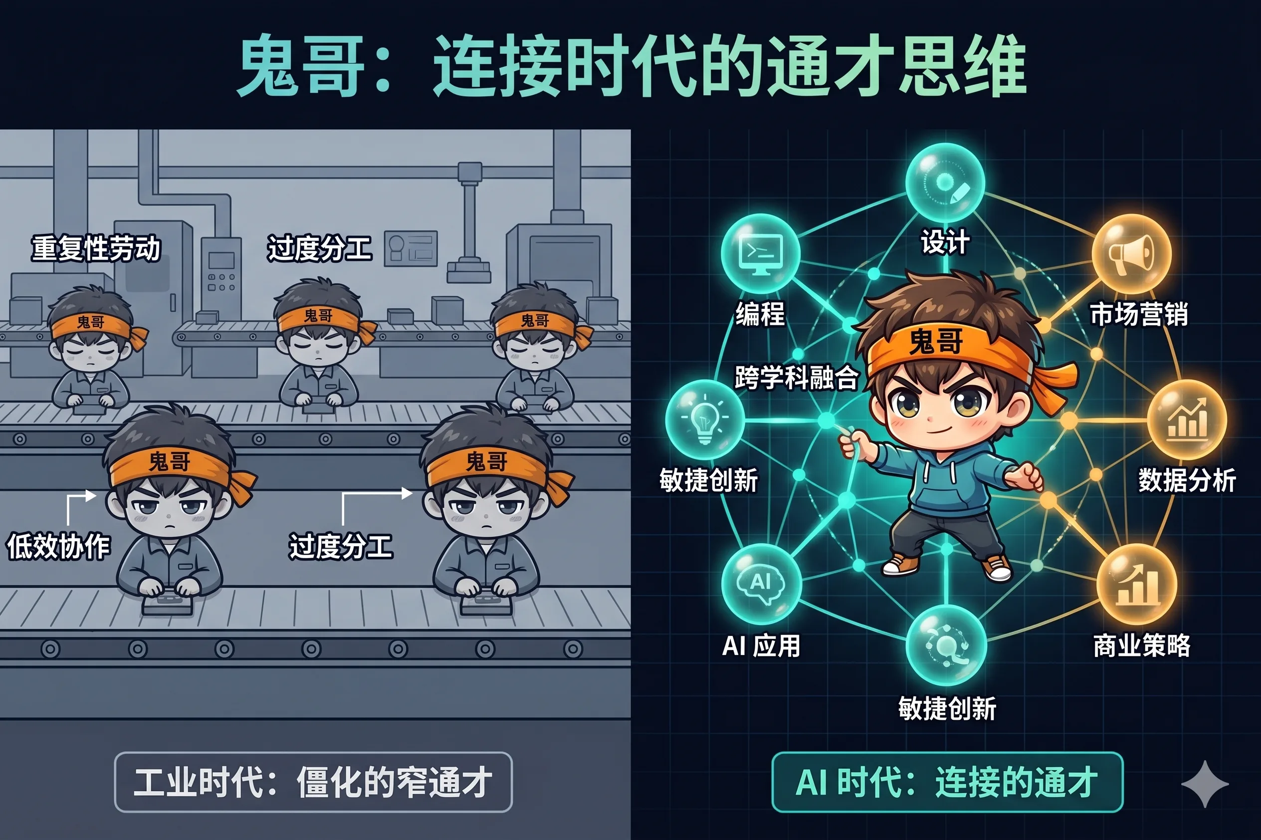 工业时代流水线与 AI 时代连接网络