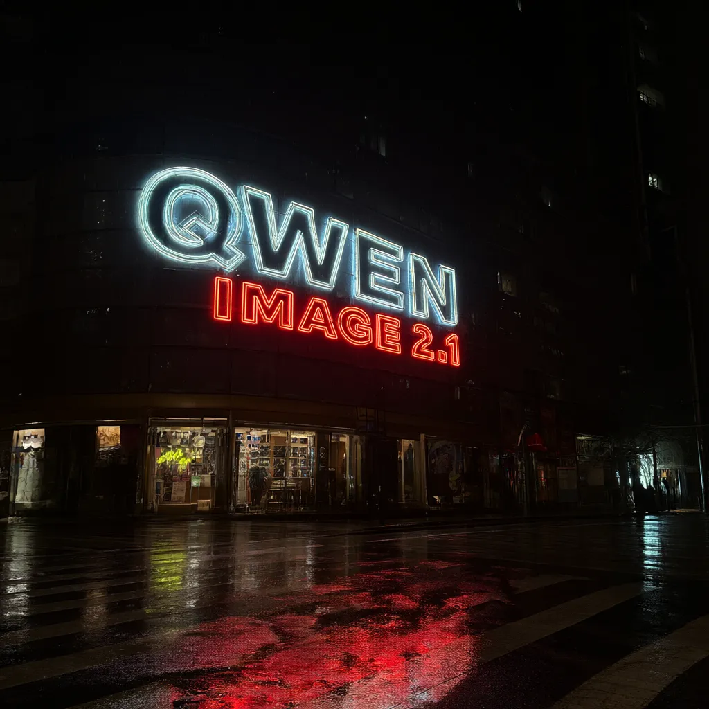 Qwen-Image-2.1 在 Mac mini 上生成的霓虹招牌