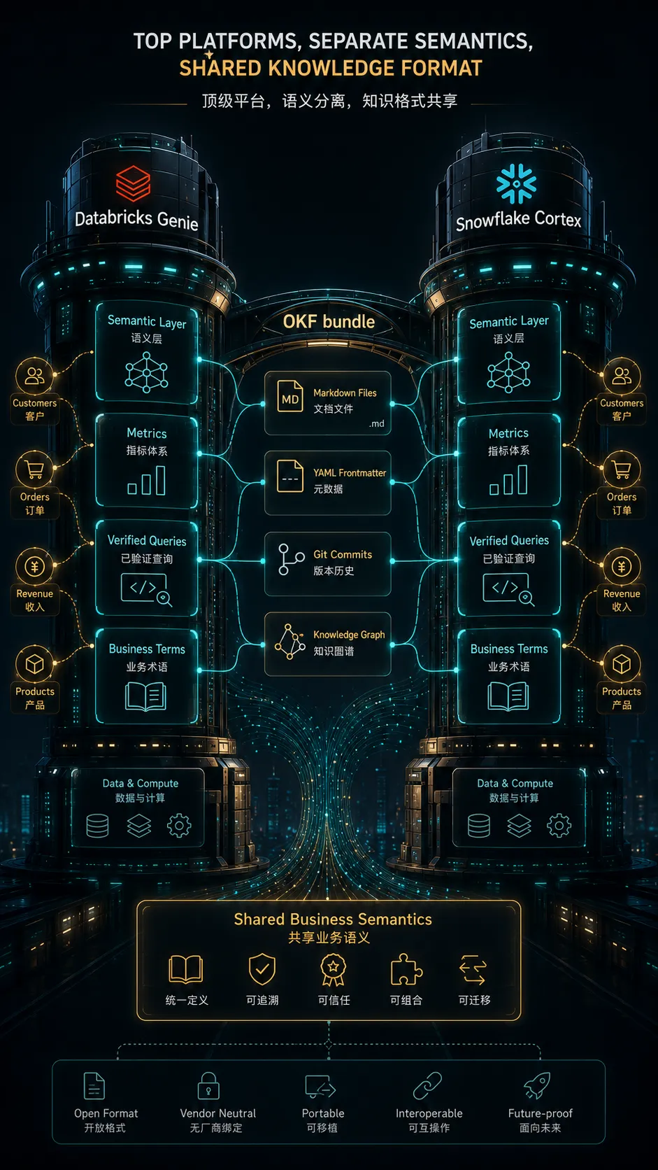 Databricks Genie 和 Snowflake Cortex 各自强大,但 OKF 让业务语义有机会跨平台复用